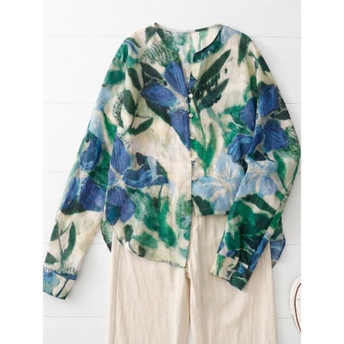 넬리 론에 수채화 린넨 블라우스_ND1BL027