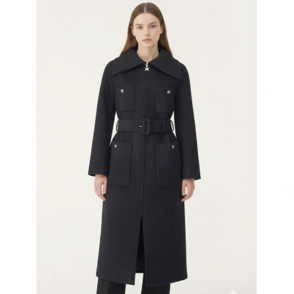 모조에스핀 니트 카라 울 캐시미어 집업 코트 BK_S244MSG413_이미지