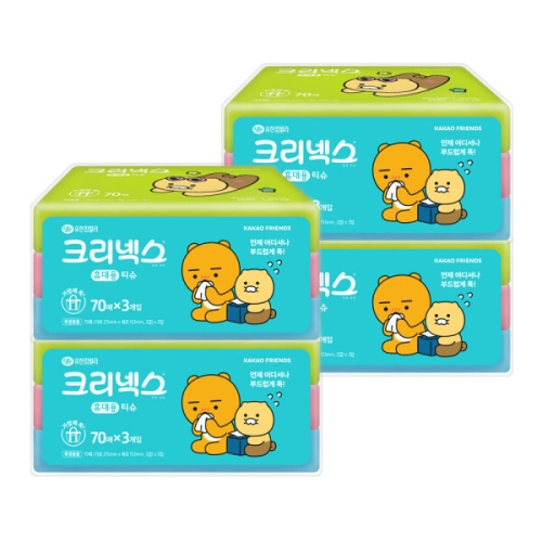 유한킴벌리 크리넥스 카카오프렌즈 여행용 티슈 70매 (3입) (4팩)