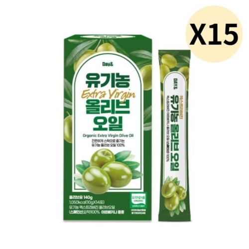 참앤들황토농원 데이앤 유기농 엑스트라버진 올리브오일 140g(10gx14포) (15개)