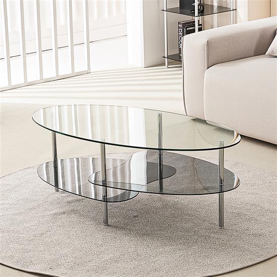 우아미가구 노엘 3단 계란형 다크그레이 유리테이블_이미지