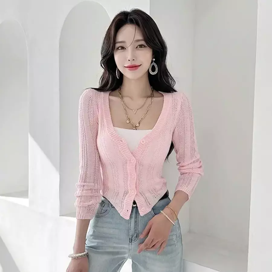금찌 아리 짜임 가디건 JK7740_이미지