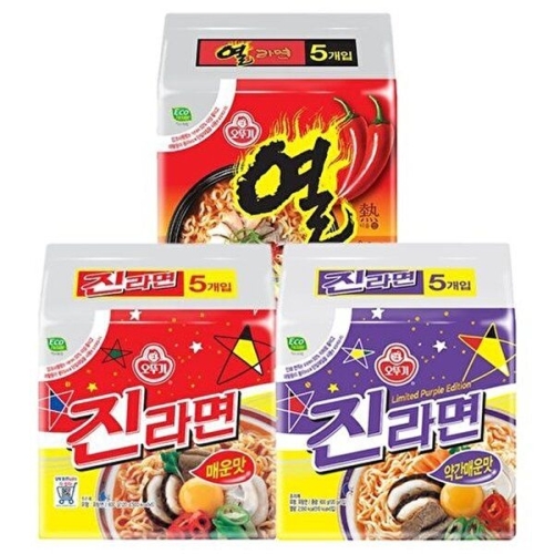 오뚜기 진라면매운맛5개 + 진라면약간매운맛5개 + 열라면5개_이미지