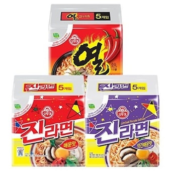 오뚜기 <b>진라면</b>매운맛5개 + <b>진라면</b>약간매운맛5개 + 열라면5개