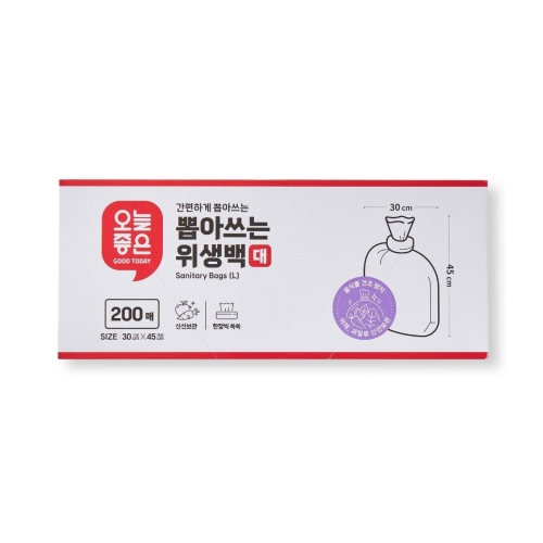 롯데마트 오늘좋은 뽑아쓰는 위생백 30x45cm (대) 200매 (1개(200매))