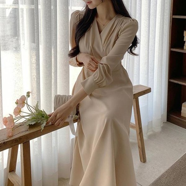 더블디 랩패턴 A 스타일 뒷밴딩 브이넥 원피스 TDN-0190 40698930A_이미지