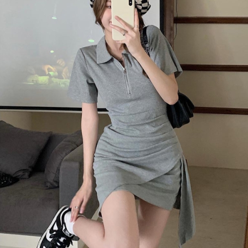 리빌모아 여자 지퍼 카라 랩 반팔 미니 원피스 JSW-OPS-SP0000CCZ-그레이_이미지