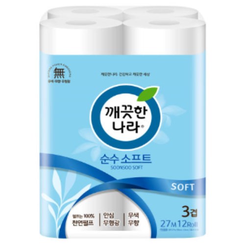 깨끗한나라 순수 소프트 27m (12롤) (4팩)_이미지