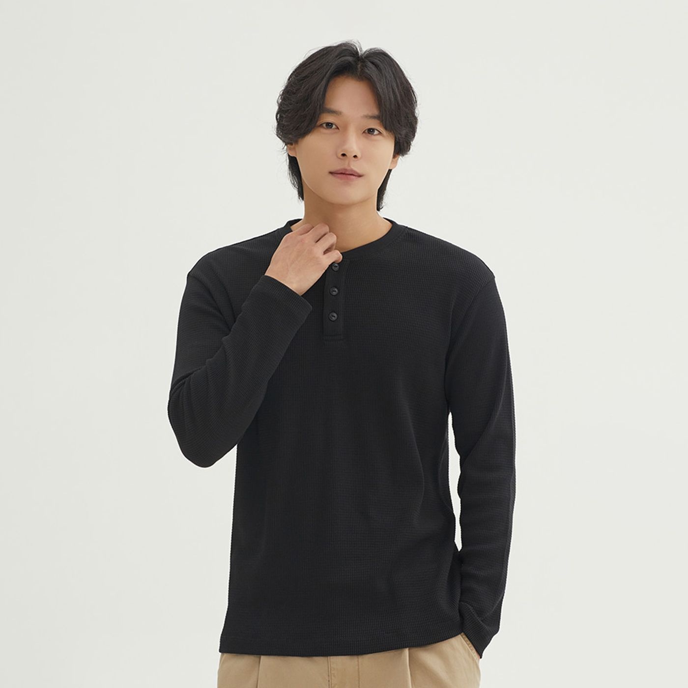 이랜드 스파오 와플 헨리넥 긴팔티_SPLWF49C03_이미지