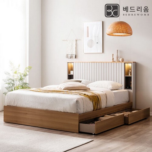 베드리움 리디아 원목 LED침대 K+패널1개 (릴렉서MH독립)_이미지