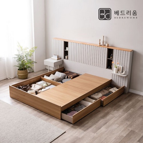 베드리움 리디아 원목 LED침대 K+패널1개 (릴렉서MH독립)_이미지
