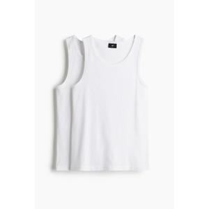 HM 슬림핏 리브드 슬리브리스 탑 2피스 세트 화이트 1216838002 1037421_이미지