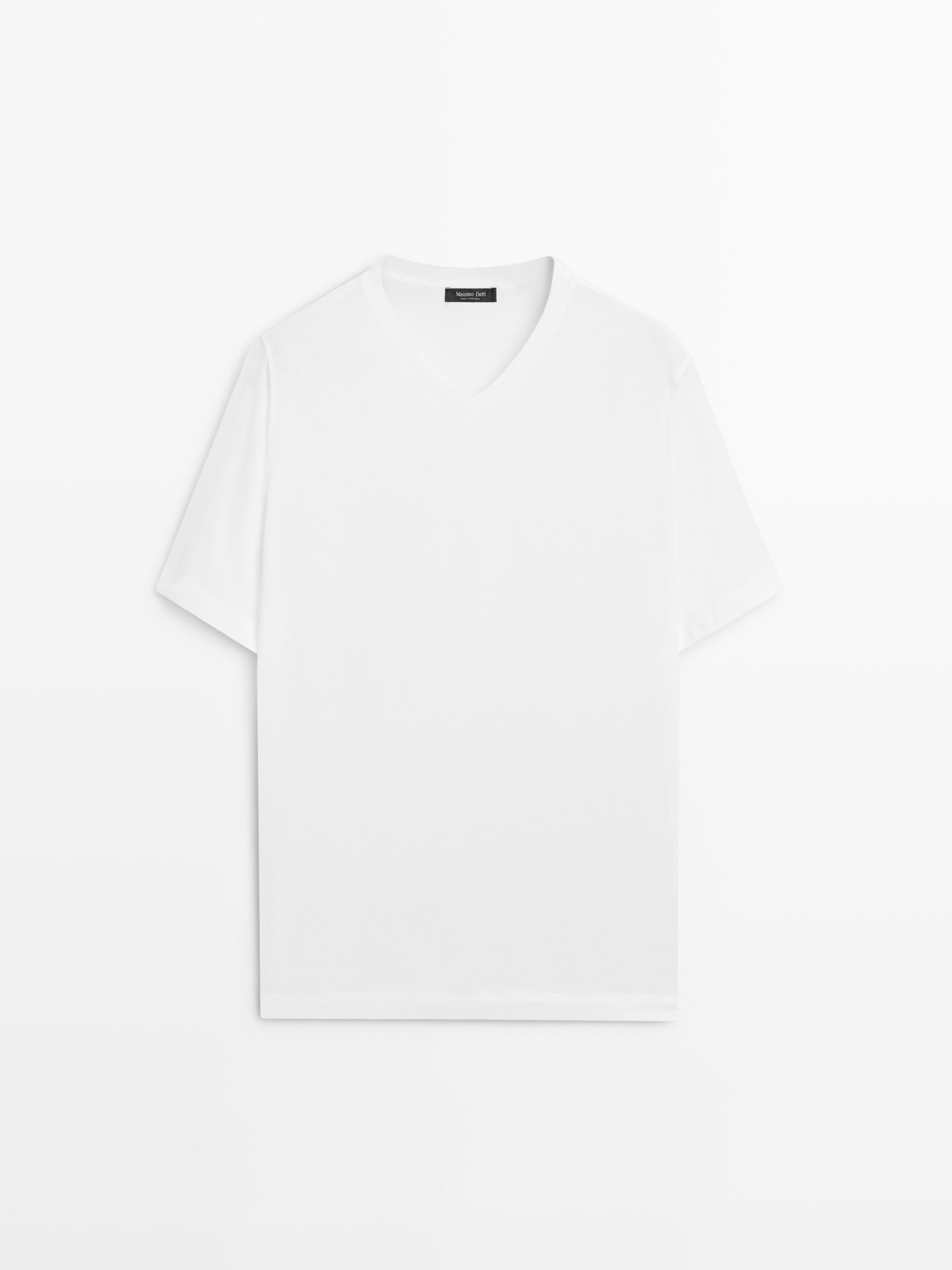 코튼 브이넥 티셔츠 Weiss 0653193