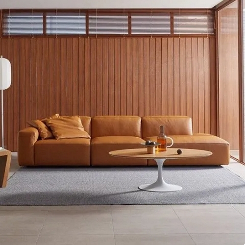 에싸 바크 오픈형 베티버 천연가죽 소파 4인용