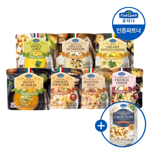 샘표식품 폰타나 그릴드 머쉬룸 크림수프 180g 10개 + 크루통 갈릭 앤 파슬리 28g_이미지