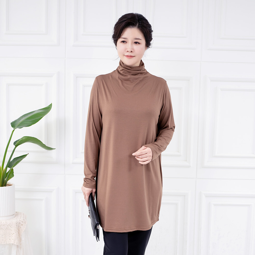 모슬린 엄마옷 면 항아리 폴라 롱 티셔츠 TP615190 중년여성/50대/60대/70대/빅사이즈/할머니옷_이미지