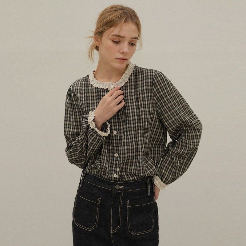 룸페커 에즈 레이스 체크 블라우스 387705_이미지