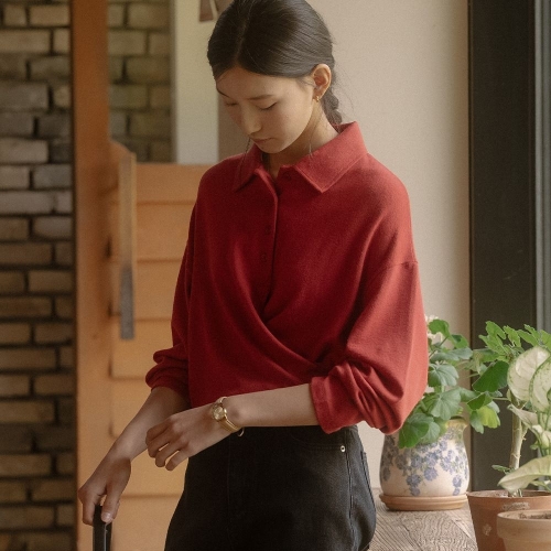 틸아이다이 Back tie detail t-shirt TIFA03LT03_Brick_이미지