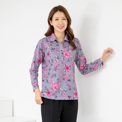 모슬린 엄마옷 카라 겉기모 긴팔반오픈티셔츠 5RTY12186 중년여성/50대/60대/70대/마담/빅사이즈/할머니옷/여자