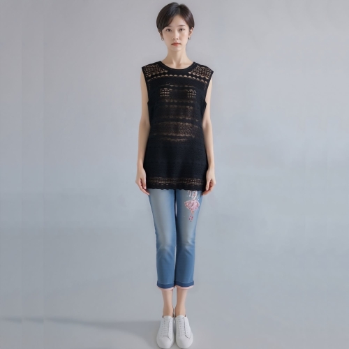 24년 봄 여름 중년 여성 레이스 절개 나시RNM8TP400F-CC