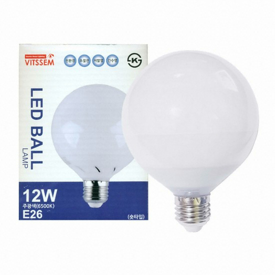 비스코 LED 빛샘 숏타입 볼전구 주광색 12W (1개)_이미지