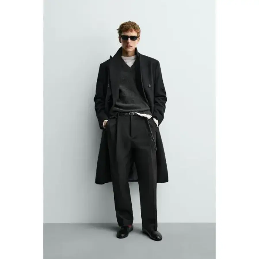 자라 142991 릴렉스 핏 팬츠, 데코레이티브 플리츠 아론 레빈 X 블랙