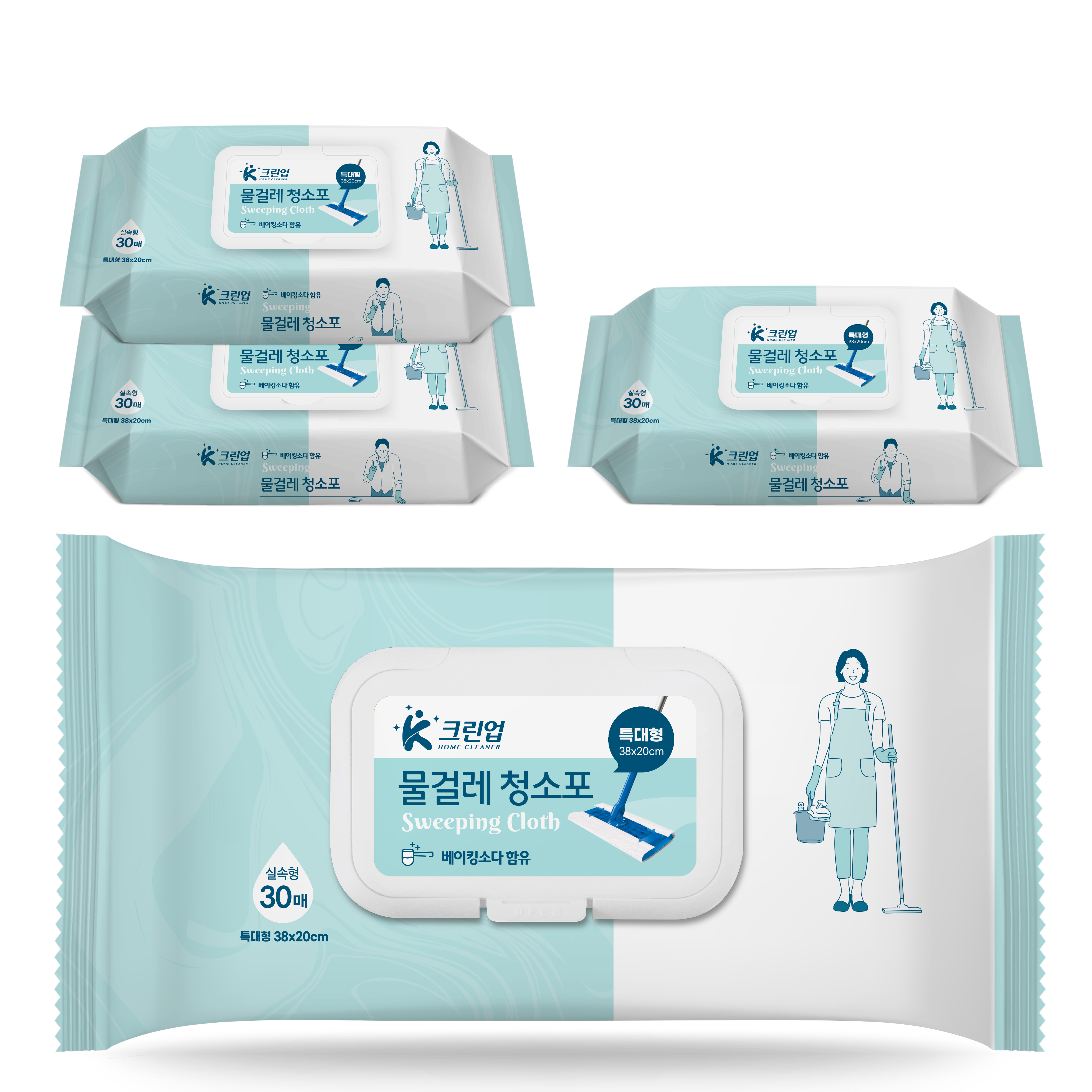 K크린업 물걸레 청소포 특대형 30매