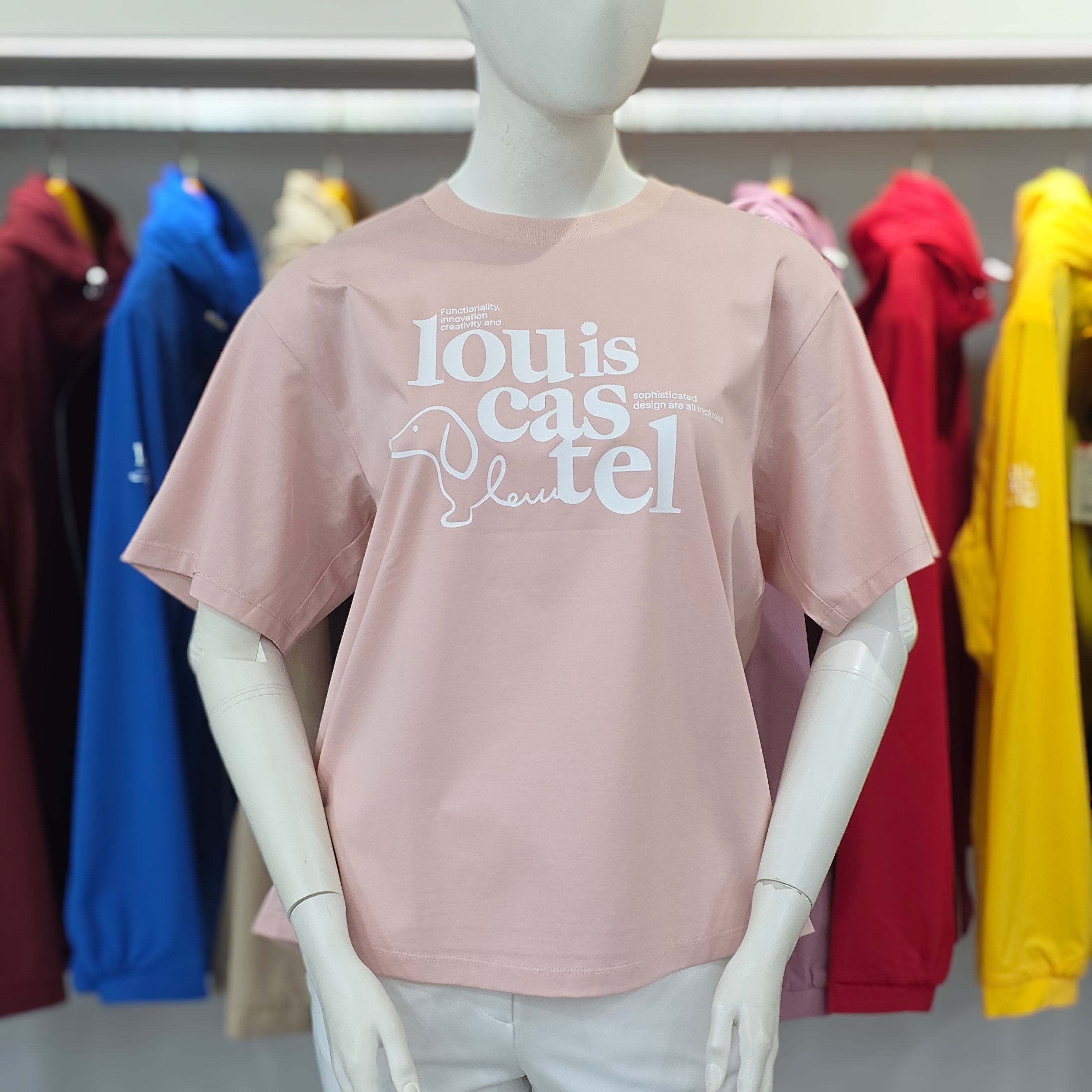 SS 여성 오버핏 강아지 로고 그래픽 데일리 라운드 반팔 티셔츠 7LOTS404P 100 핑크 100