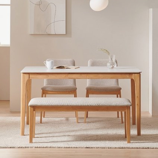 삼익가구 디아망 통세라믹 원목 식탁 1400 (의자2개+벤치1개)_이미지