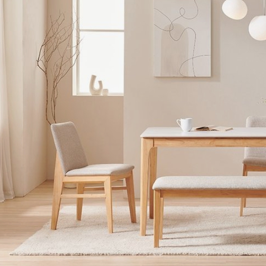 삼익가구 디아망 통세라믹 원목 식탁 1400 (의자2개+벤치1개)_이미지