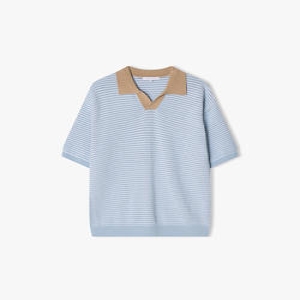 리버클래시 LLM51540 스카이블루 클레릭 오픈칼라 하프 니트 탑