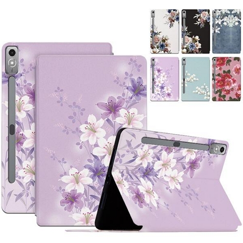 수나르 레노버 탭 P12 QHD 플라워 프린팅 플립 가죽 케이스