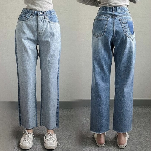 나야홍 빅사이즈바지 P105L509 투톤컷팅데님일자팬츠 LO_이미지