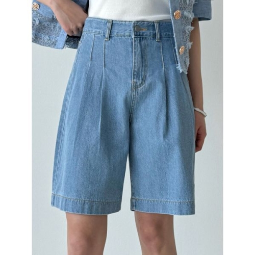 모리스커밍홈 55-77 핀턱 버뮤다 데님팬츠_M2506DP019B_이미지