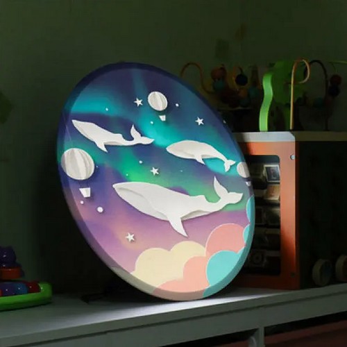 꾸밈 LED 하늘을나는고래 액자 무드등 45cm
