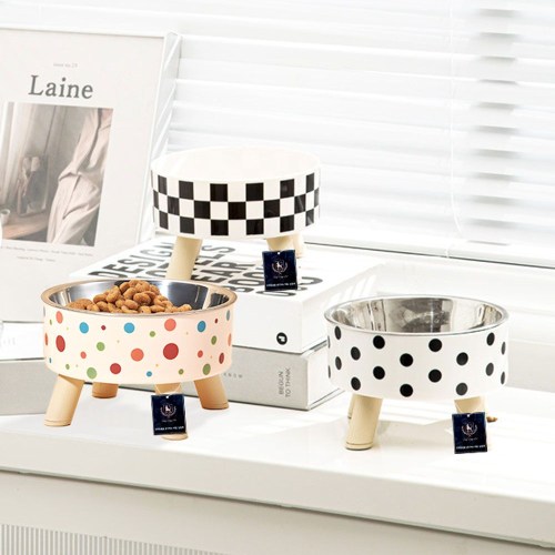 딩동펫 땡땡이 체크 대용량 스텐 식기