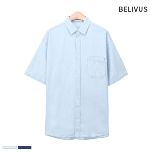  빌리버스 남자 반팔 데님 셔츠 BWWT018 여름 무지 일반핏 남방