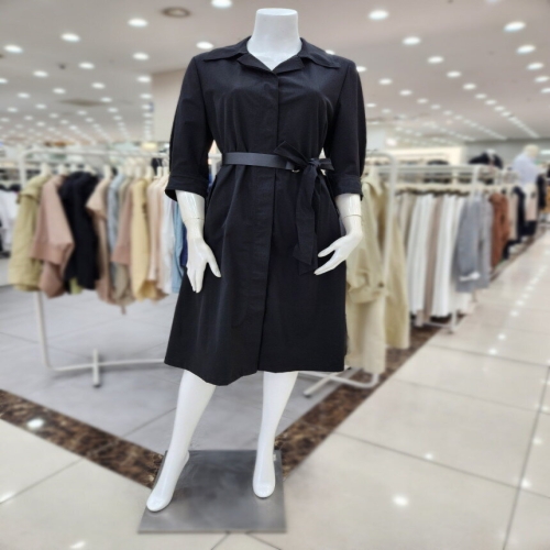 여성 턱 슬리브 디테일 셔츠 원피스 IN3A0OP08BK10