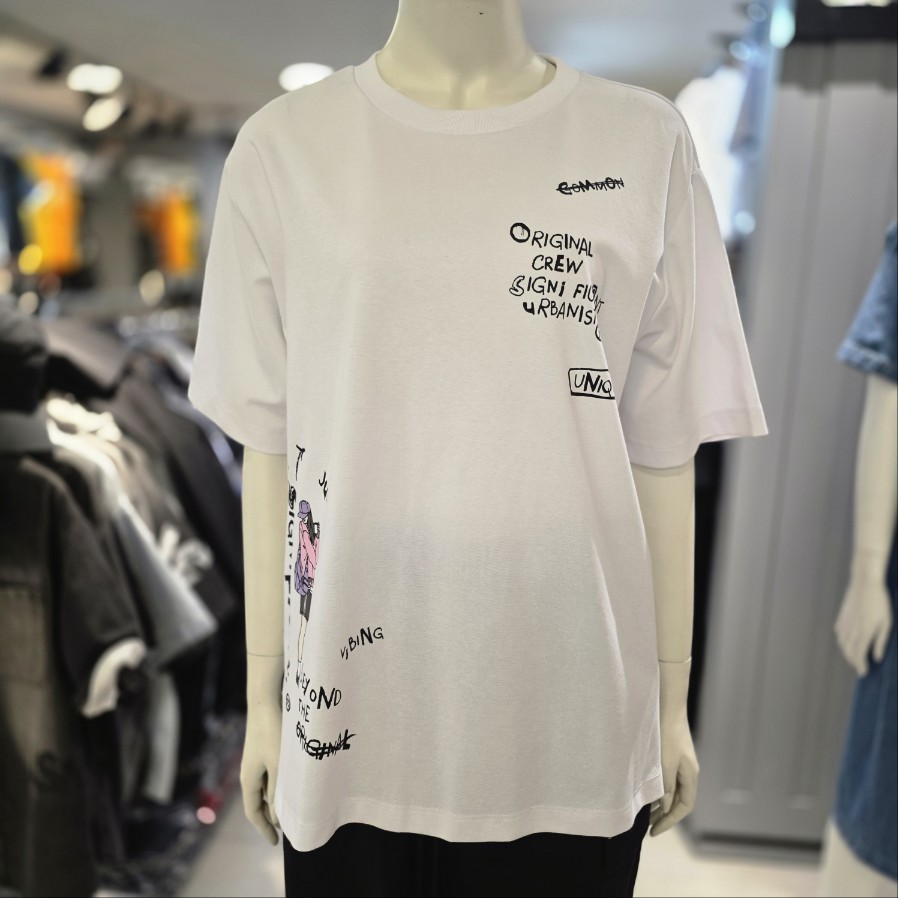 리트머스 여성 오버핏 순정만화 엉덩이 밑기장 반팔티 LQ7TF427B_ WHITE 002 85