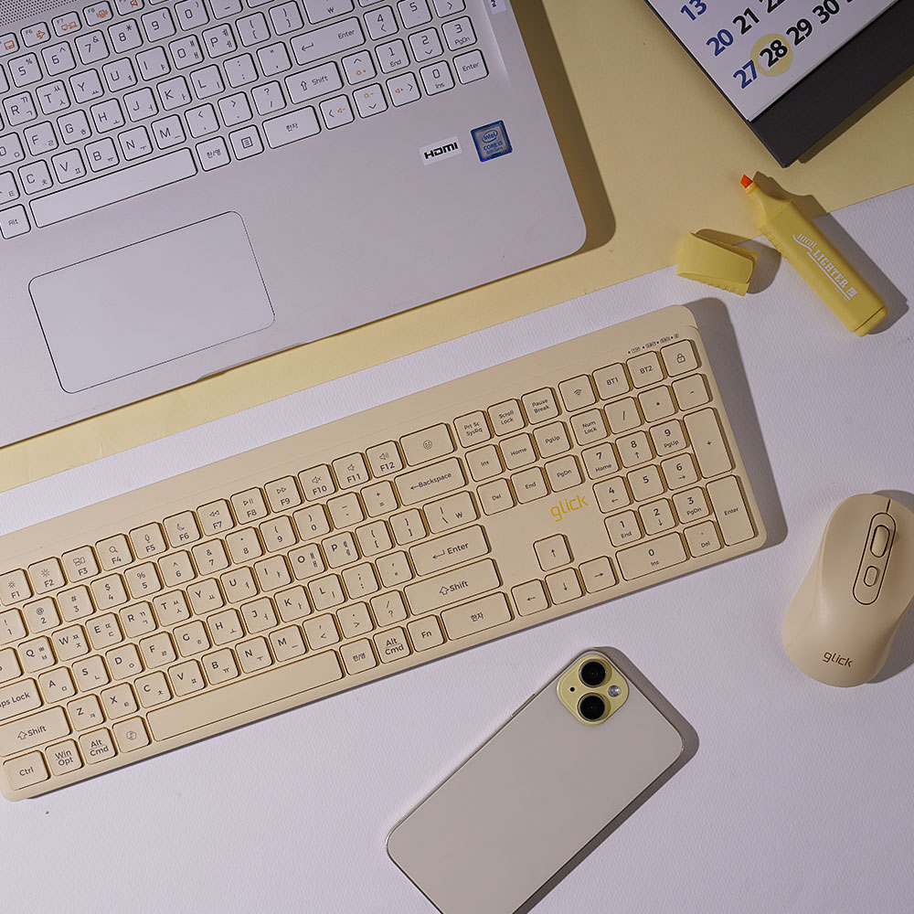 지클릭커 오피스프로 WMK1100 무선 키보드 마우스 세트 (바닐라 옐로우)_이미지
