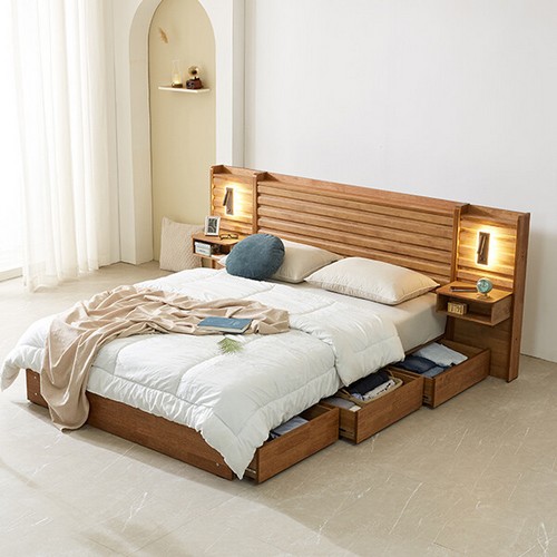 더블린 원목 호텔 3단서랍 침대 Q+협탁2개