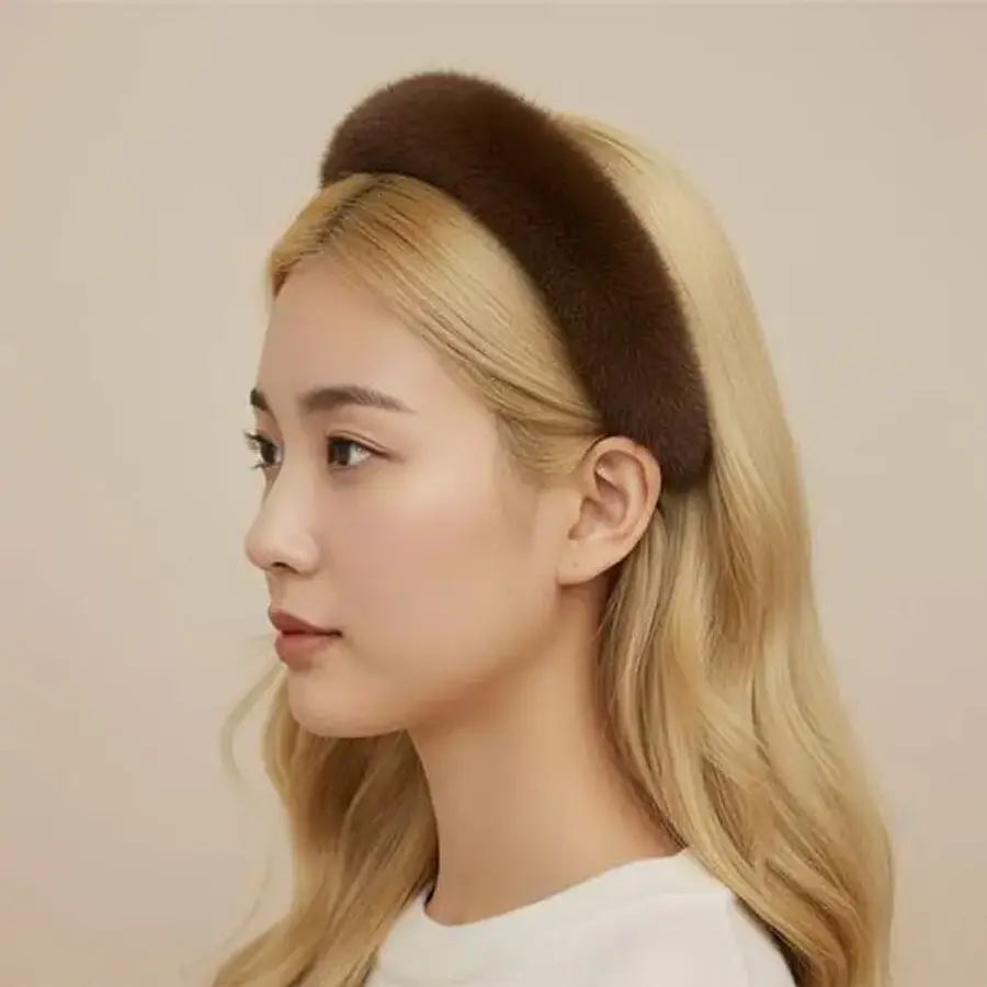  로얄 515HCI96 럭셔리 4color 풀스킨 밍크 퍼 헤어 밴드 머리띠 브라운