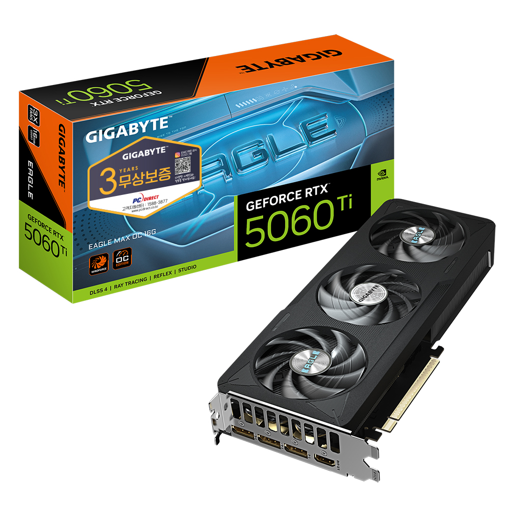 GIGABYTE 지포스 RTX 5060 Ti EAGLE MAX OC D7 16GB 피씨디렉트이미지입니다. 누르면 해당 게시물로 새창이동합니다.
