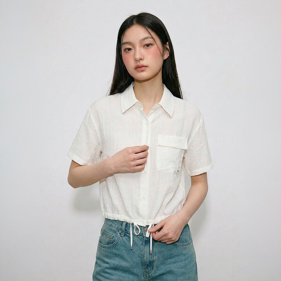 행텐 여성 시어서커 스트링 반팔 셔츠_002 10570-120-404-68 566449_0583663451_이미지