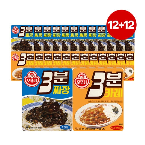 오뚜기 3분 짜장 200g x 12개 + 3분 카레 약간매운맛 200g x 12개_이미지