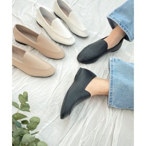 여성 심플 베이직 레더 플랫 통굽 로퍼 RJ-r2135_이미지