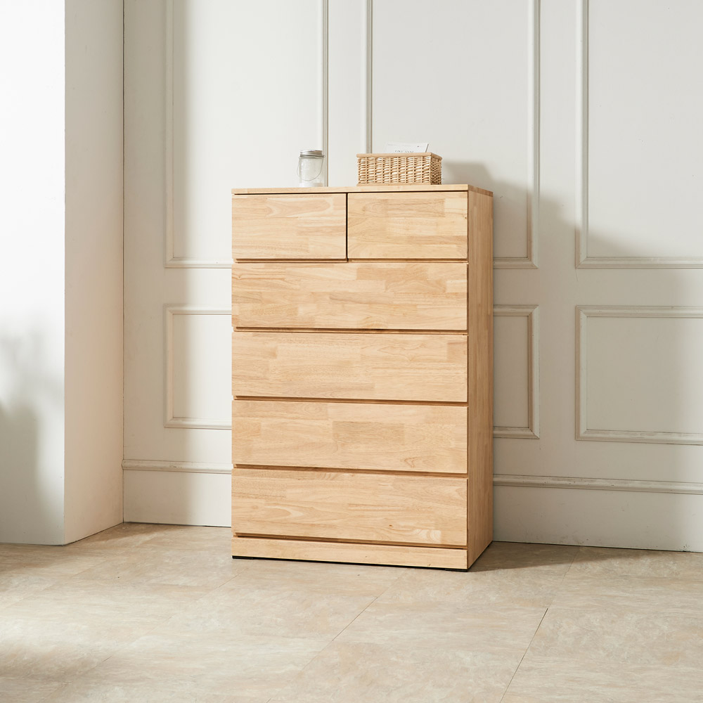 퍼니아트 라인 고무나무 5단 원목 서랍장 800