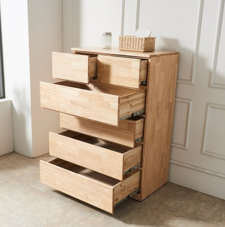 퍼니아트 라인 고무나무 5단 원목 서랍장 800_이미지