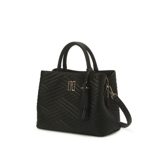 블랙 퀼팅 가죽 DD로고 미디움 토트백_DCBA1E366BK