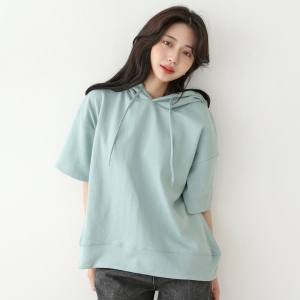아미 샵앤샵앤 보보 국산 5부 루즈핏 원마일 여성 반팔 후드 면 티셔츠 -WSH-3_이미지